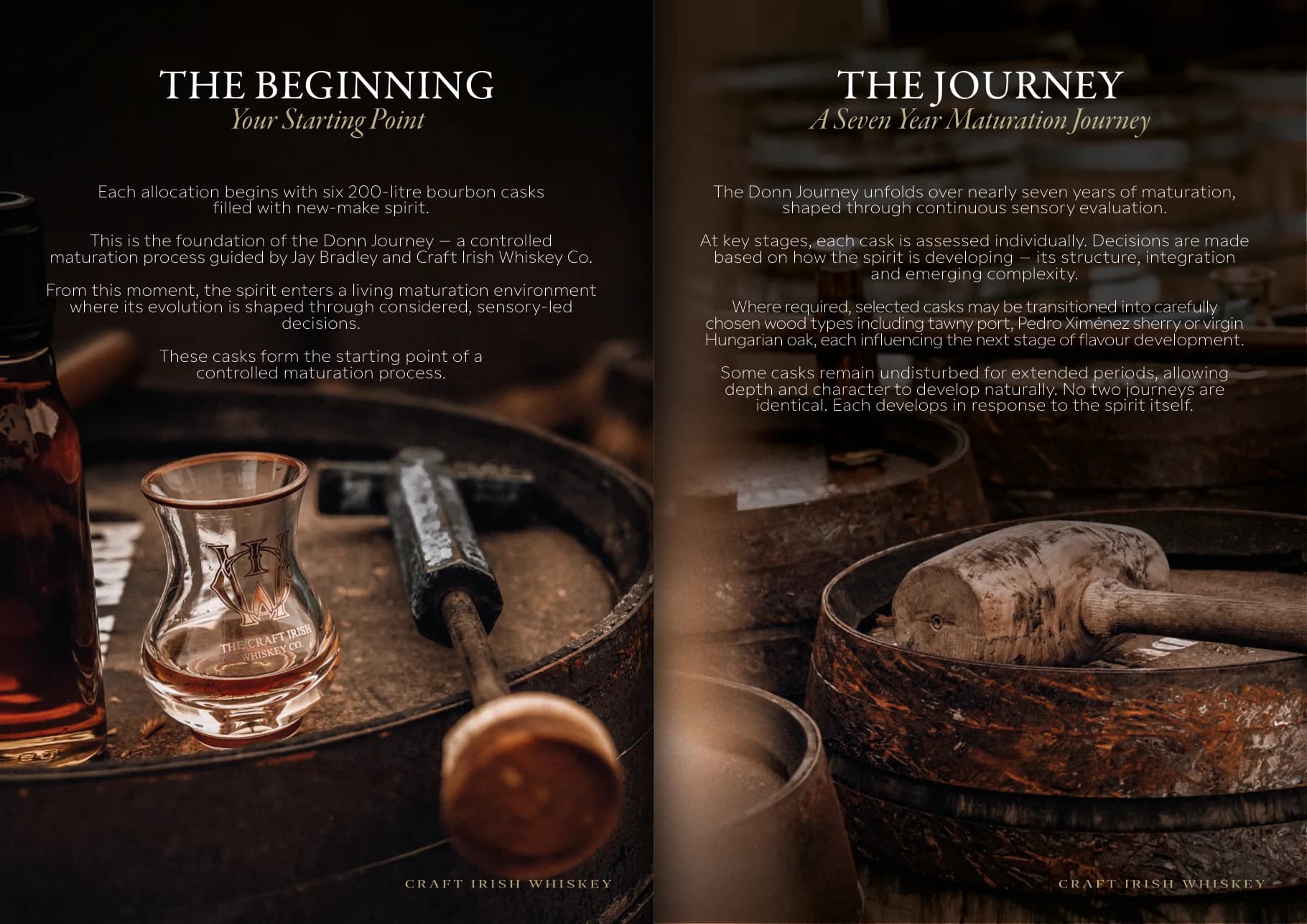 An open spread from The Donn brochure, showing the pages headed The Beginning and The Journey